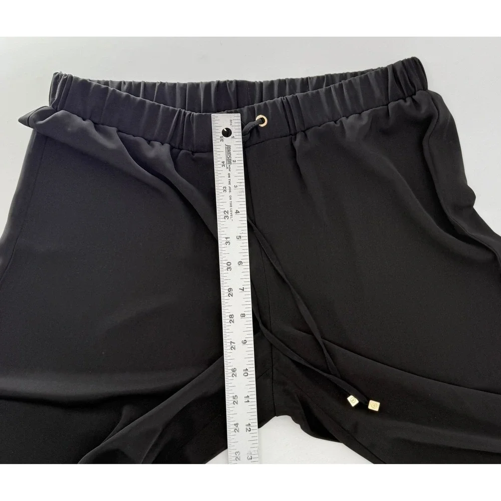 Michael Kors Black Wide Leg Drawstring Pants Gold MK Logo‎ Aglets Womens Small